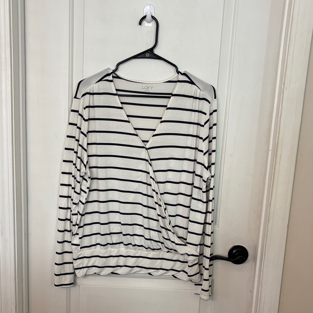 LOFT Women's Top with Black and White Stripes